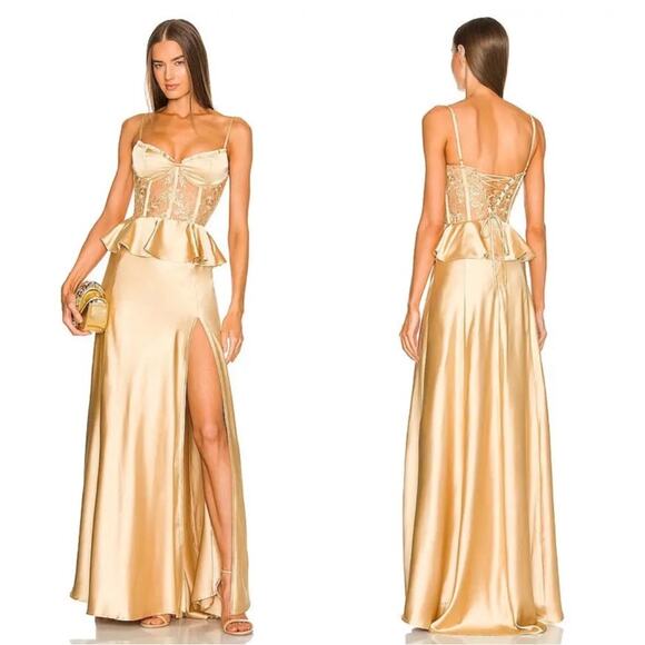 V. Chapman Dianthus Lace Bustier Corset Maxi Dress in Warm Sand Size 00 - Picture 1 of 12